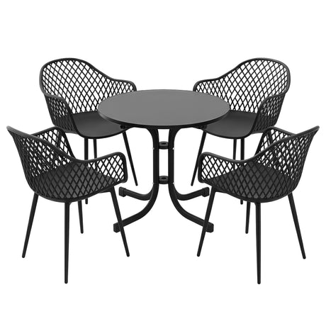 5 Piece Folding Outdoor Dining Set, Black, Diamond Weave Chairs, view 9