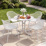 5 Piece Folding Outdoor Dining Set, White, Diamond Weave Chairs