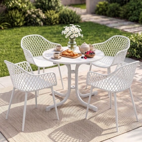 5 Piece Folding Outdoor Dining Set, White, Diamond Weave Chairs