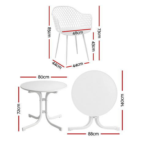 5 Piece Folding Outdoor Dining Set, White, Diamond Weave Chairs, view 2