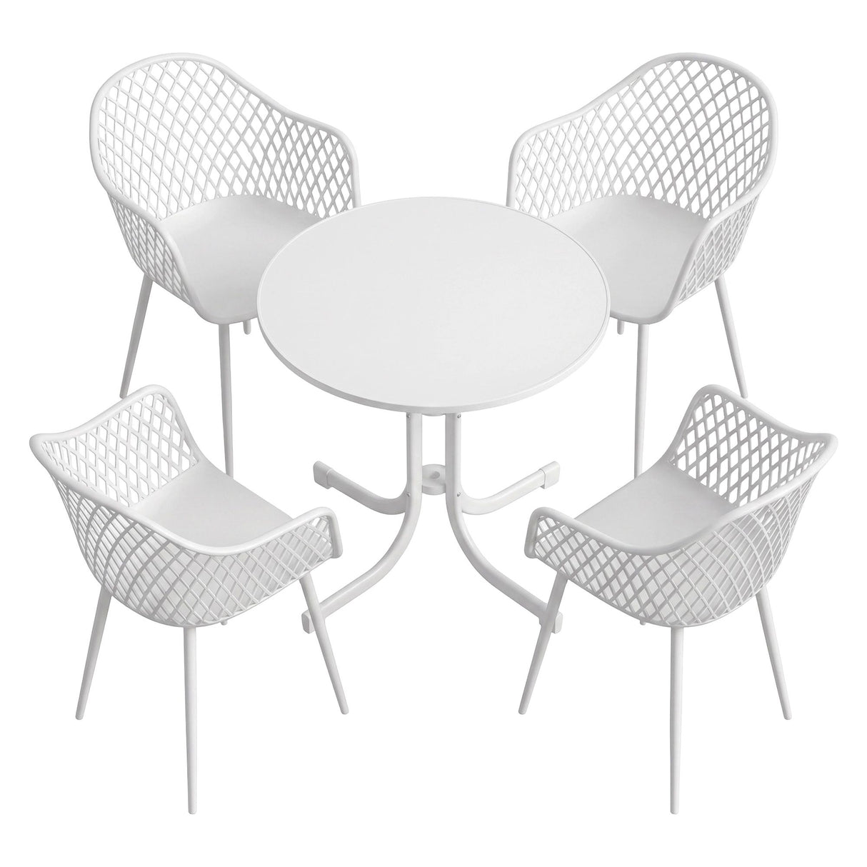 5 Piece Folding Outdoor Dining Set, White, Diamond Weave Chairs, view 3