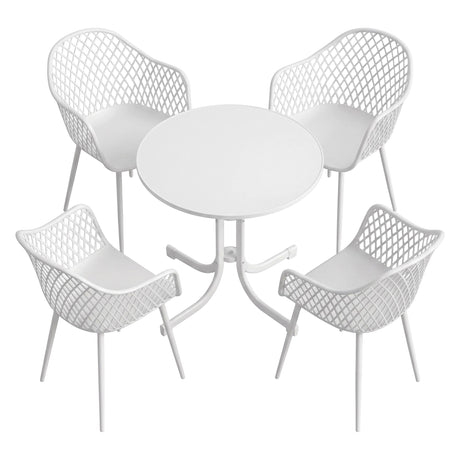5 Piece Folding Outdoor Dining Set, White, Diamond Weave Chairs, view 3
