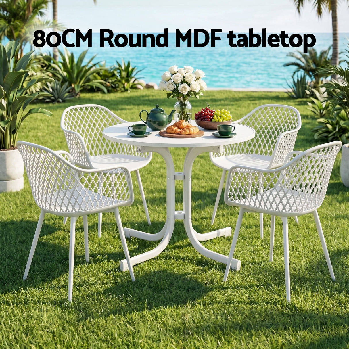 5 Piece Folding Outdoor Dining Set, White, Diamond Weave Chairs, view 4