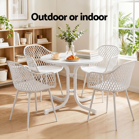 5 Piece Folding Outdoor Dining Set, White, Diamond Weave Chairs, view 8