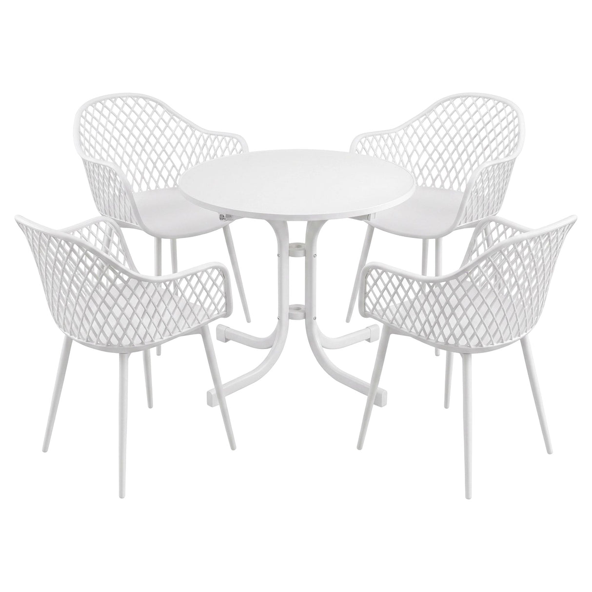 5 Piece Folding Outdoor Dining Set, White, Diamond Weave Chairs, view 9