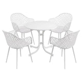 5 Piece Folding Outdoor Dining Set, White, Diamond Weave Chairs, view 9