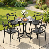 5 Piece Folding Outdoor Dining Set, Black, Cross Weave Chairs