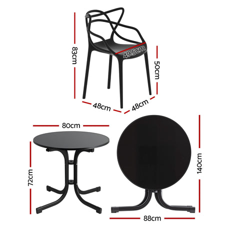5 Piece Folding Outdoor Dining Set, Black, Cross Weave Chairs, view 2