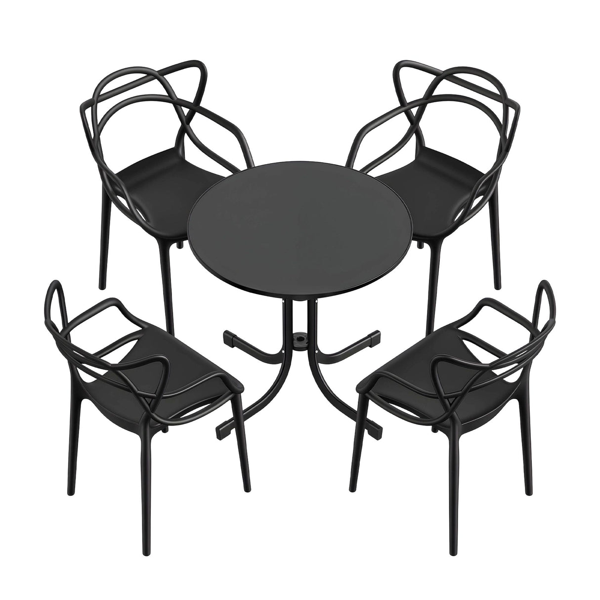 5 Piece Folding Outdoor Dining Set, Black, Cross Weave Chairs, view 3