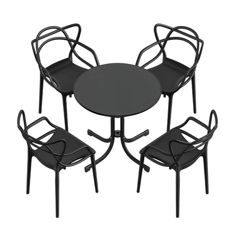 5 Piece Folding Outdoor Dining Set, Black, Cross Weave Chairs, view 3