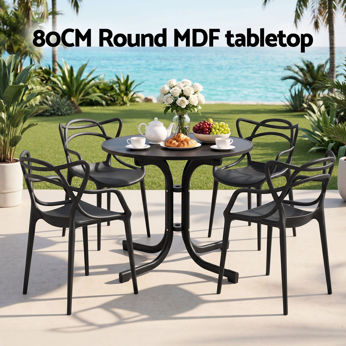5 Piece Folding Outdoor Dining Set, Black, Cross Weave Chairs, view 4