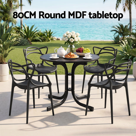 5 Piece Folding Outdoor Dining Set, Black, Cross Weave Chairs, view 4