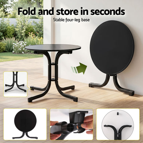 5 Piece Folding Outdoor Dining Set, Black, Cross Weave Chairs, view 5