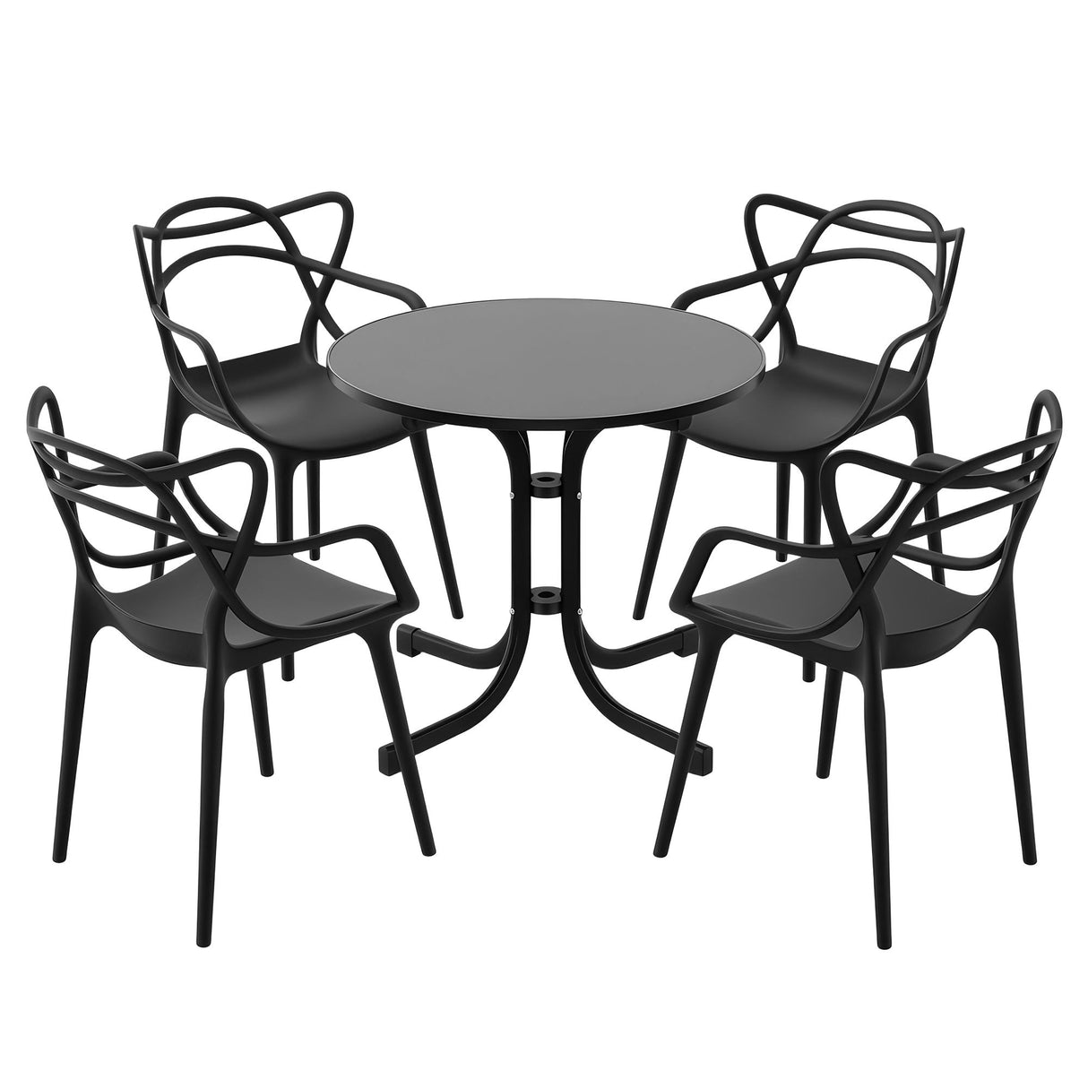 5 Piece Folding Outdoor Dining Set, Black, Cross Weave Chairs, view 9