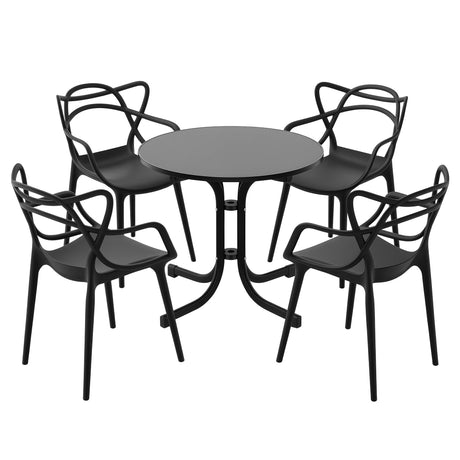 5 Piece Folding Outdoor Dining Set, Black, Cross Weave Chairs, view 9
