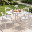 5 Piece Folding Outdoor Dining Set, White, Cross Weave Chairs