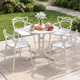 5 Piece Folding Outdoor Dining Set, White, Cross Weave Chairs