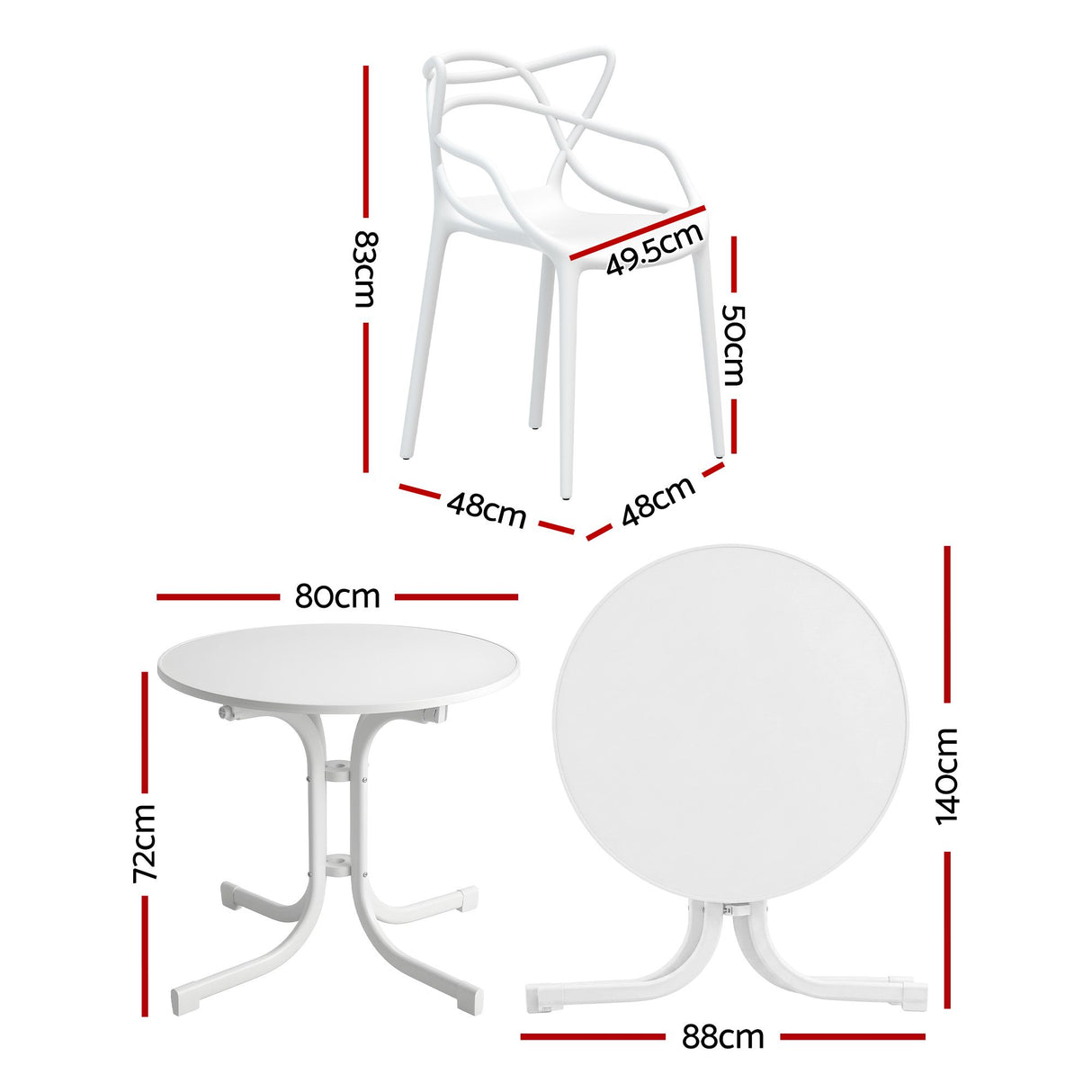 5 Piece Folding Outdoor Dining Set, White, Cross Weave Chairs, view 2