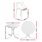 5 Piece Folding Outdoor Dining Set, White, Cross Weave Chairs, view 2