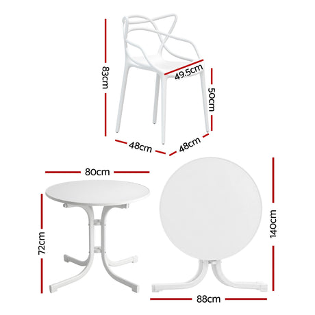 5 Piece Folding Outdoor Dining Set, White, Cross Weave Chairs, view 2