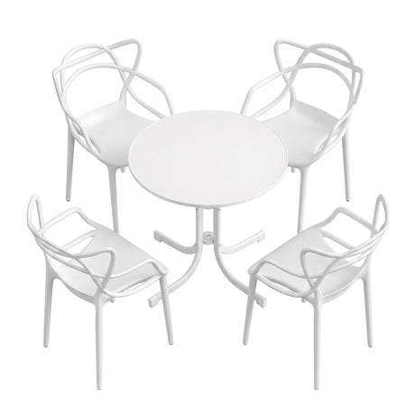 5 Piece Folding Outdoor Dining Set, White, Cross Weave Chairs, view 3