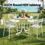 5 Piece Folding Outdoor Dining Set, White, Cross Weave Chairs, view 4