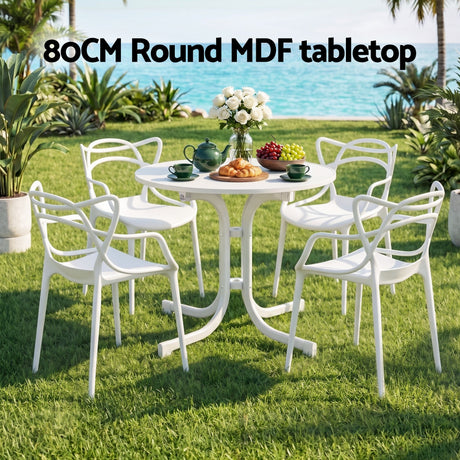 5 Piece Folding Outdoor Dining Set, White, Cross Weave Chairs, view 4