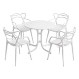 5 Piece Folding Outdoor Dining Set, White, Cross Weave Chairs, view 9