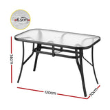 Gardeon 120cm Outdoor Dining Table — Black Steel Frame, Tempered Glass, Parasol Hole — Allure Home Collections