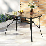 Gardeon 120cm Outdoor Dining Table — Black Steel Frame, Tempered Glass, Parasol Hole — Allure Home Collections