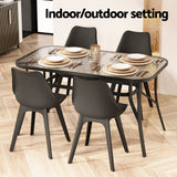 Gardeon 140cm Outdoor Dining Table — Black Steel Frame, Tempered Glass, Parasol Hole — Allure Home Collections