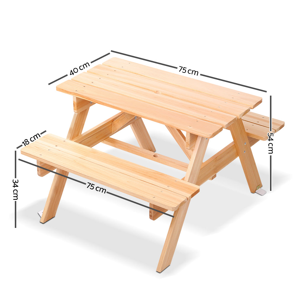 Kids Outdoor Picnic Table and Bench Set Wooden Natural