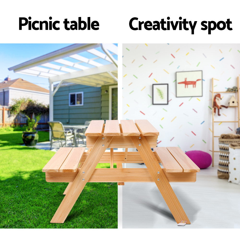 Kids Outdoor Picnic Table and Bench Set Wooden Natural