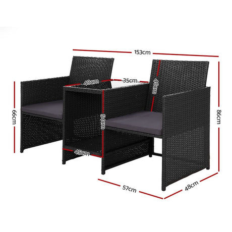Akolele Loveseat Bench with Table Black