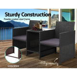 Akolele Loveseat Bench with Table Black