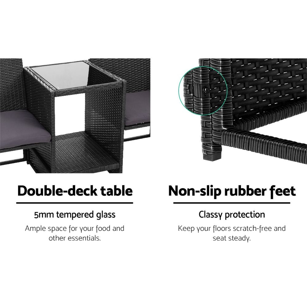 Akolele Loveseat Bench with Table Black