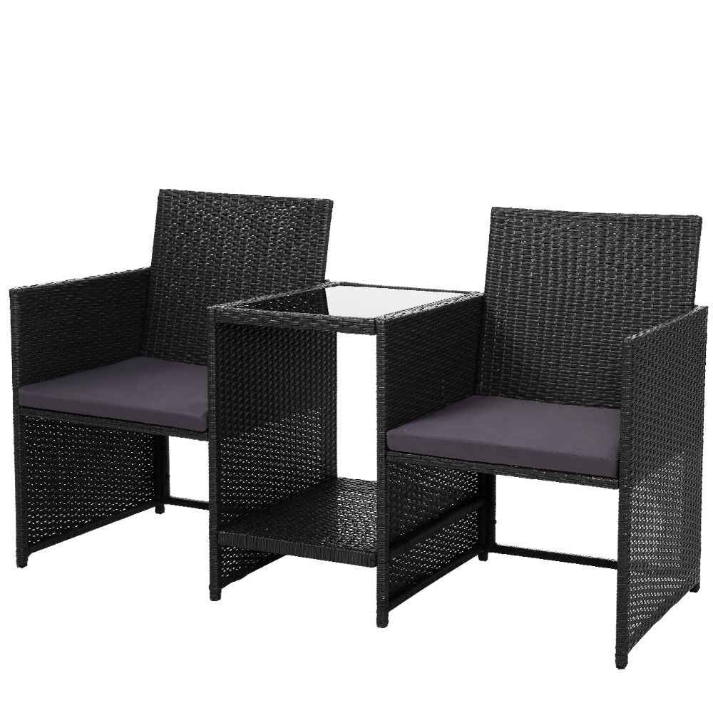 Akolele Loveseat Bench with Table Black