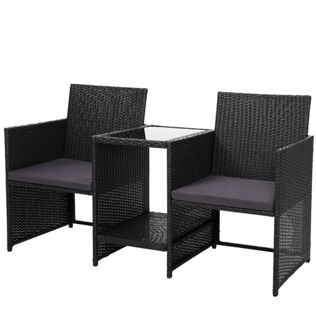 Akolele Loveseat Bench with Table Black