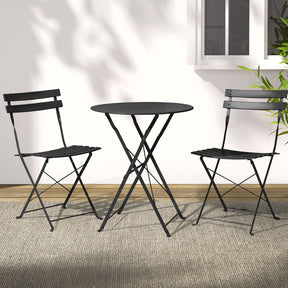 Bewong steel outdoor bistro set with two folding chairs and a table on a balcony