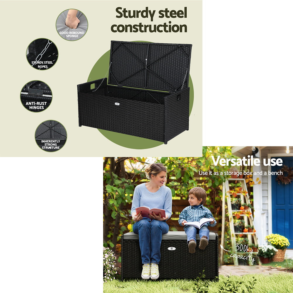 Port Victoria 102L Outdoor Storage Bench Box, Black
