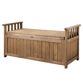 Wudinna brown fir wood outdoor storage bench box on a patio