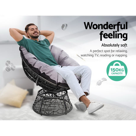 Woombye 3 Piece Papasan Lounge Setting, Black