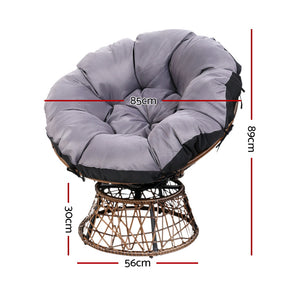 Malua Bay outdoor papasan lounge set with two rotating wicker chairs and a side table in a garden