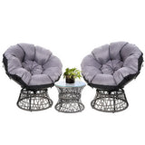 Woombye 3 Piece Papasan Lounge Setting, Grey