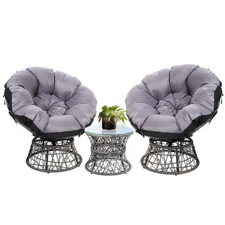 Woombye 3 Piece Papasan Lounge Setting, Grey
