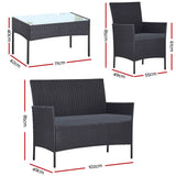 Gardeon Dark Grey 4-Seater Rattan Sofa Set