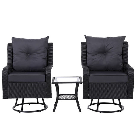 Gardeon 3-Piece Swivel Wicker Bistro Set