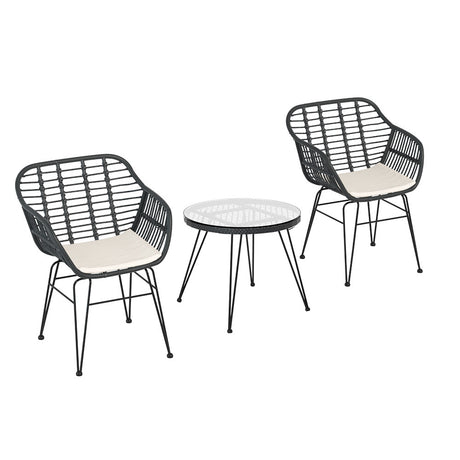 Gardeon 3 Piece Outdoor Bistro Lounge Set Table Chairs and Cushions Grey — Allure Home Collections