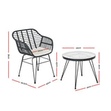 Gardeon 3 Piece Outdoor Bistro Lounge Set Table Chairs and Cushions Grey — Allure Home Collections