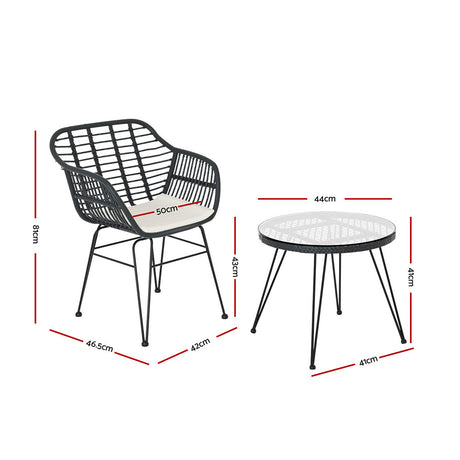 Gardeon 3 Piece Outdoor Bistro Lounge Set Table Chairs and Cushions Grey — Allure Home Collections